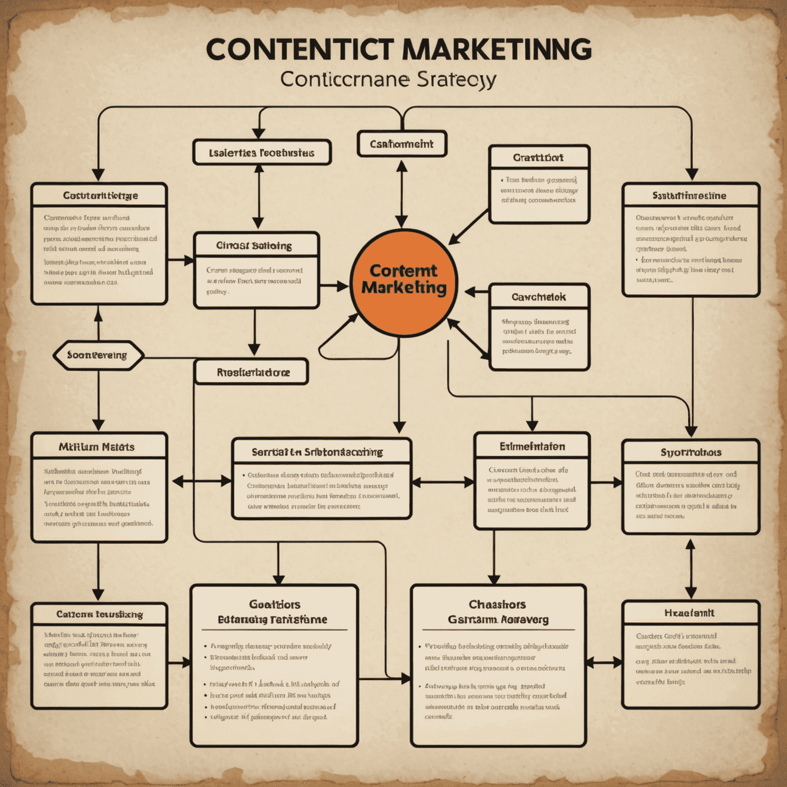 Imagen que muestra un diagrama de flujo de una estrategia de marketing de contenidos