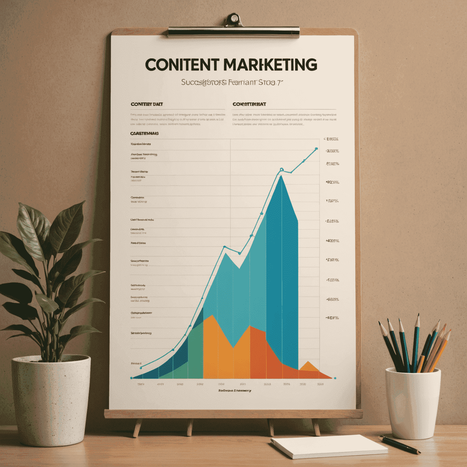 Imagen que muestra un gráfico de crecimiento ascendente representando el éxito de una estrategia de marketing de contenidos a lo largo del tiempo