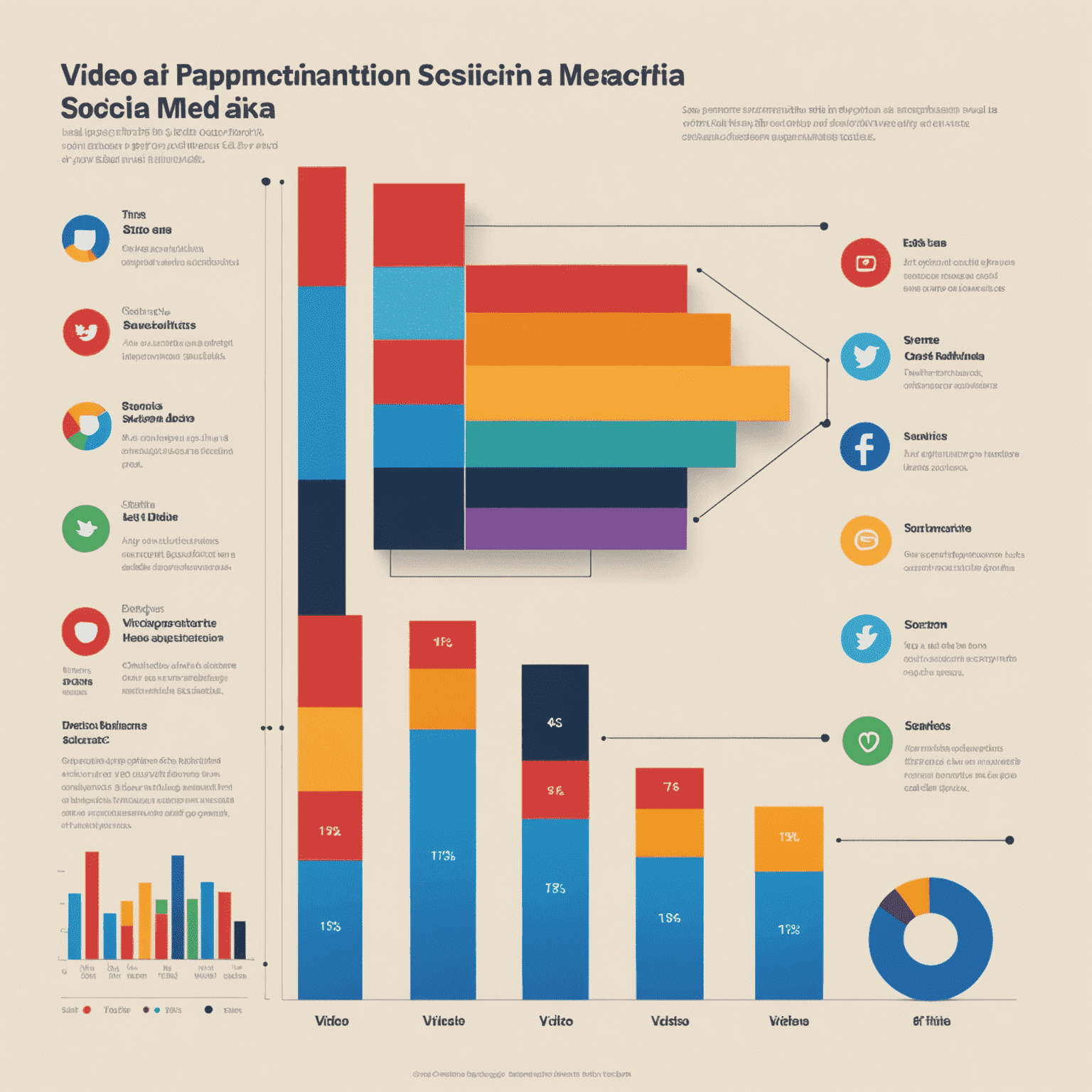 Gráfico mostrando estadísticas de consumo de video en redes sociales en España, con barras de diferentes colores representando distintas plataformas