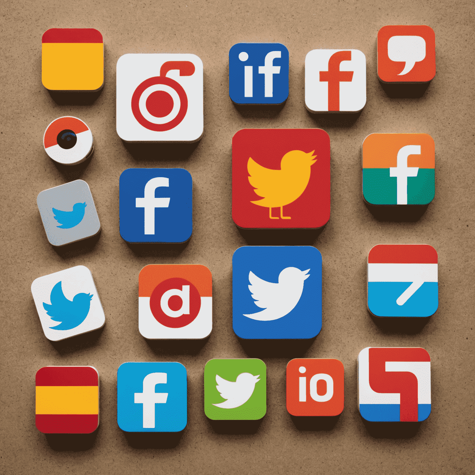 Imagen que muestra iconos de diferentes redes sociales populares en España como Facebook, Instagram y Twitter