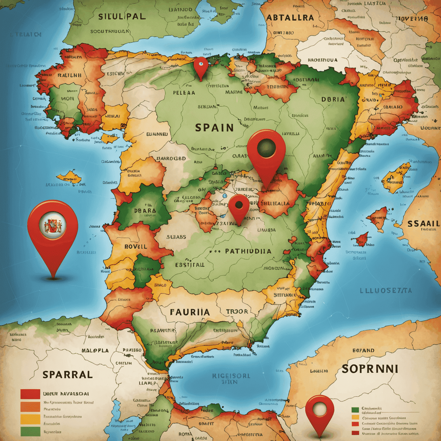 Imagen que muestra un mapa de España con marcadores de ubicación y resultados de búsqueda local